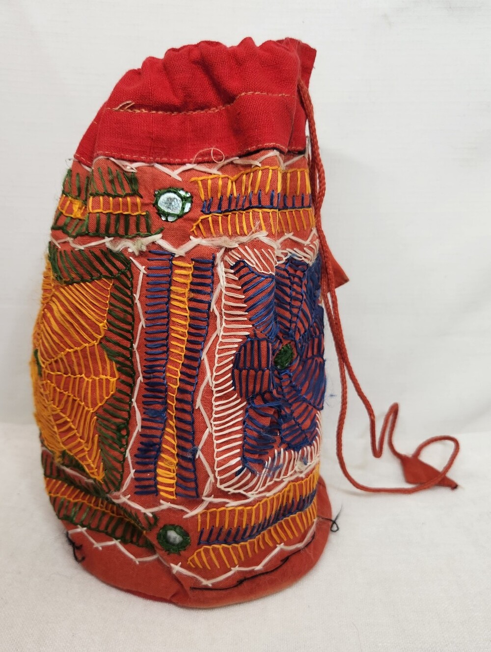 Passport Pier 1 Embroidery Orange Tie Bag Ethnic Handcrafted Potli